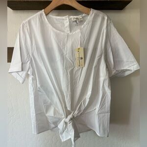 Grand & Greene|White short sleeve Tie-Front Top in cotton blend•••NWT, Large